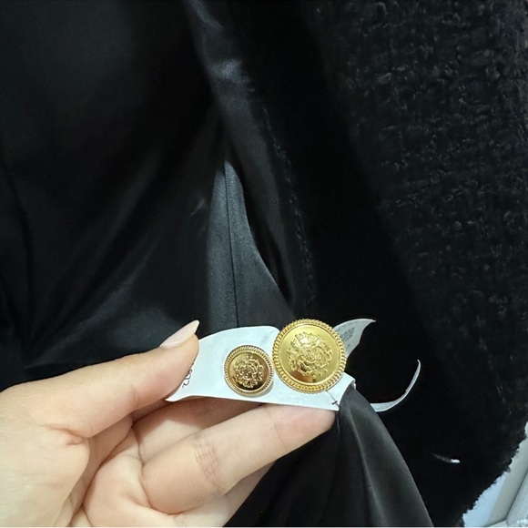 Zara | Black Tweed Blazer with Gold Buttons | Medium - Picture 7 of 10
